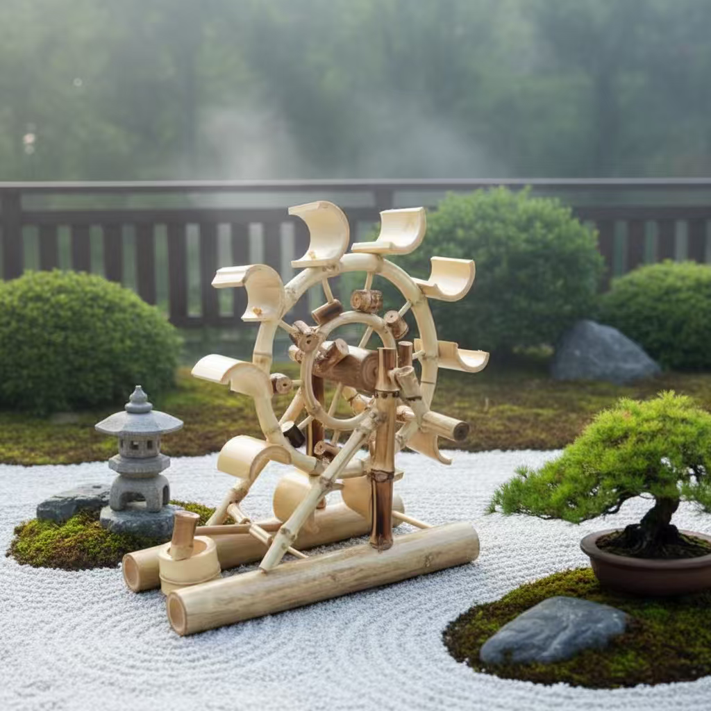 竹制水车迷你小摆件长20高15宽12cm以实物为准量大可谈
