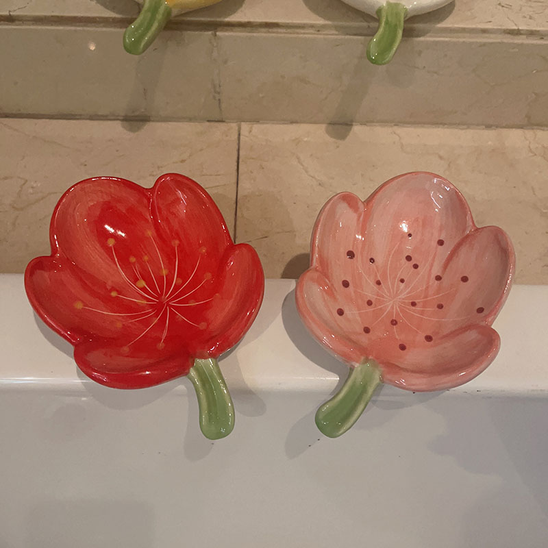 梵特茜手绘花朵陶瓷肥皂盒