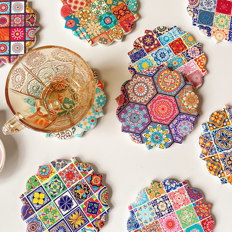 创意民族风咖啡厅杯垫陶瓷装精致下午茶杯垫民宿桌面装饰小众礼物