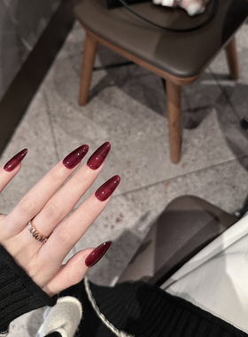 ANNI NAIL 特调血鸽子纯手工美甲穿戴甲片显白血红色长椭圆美甲片