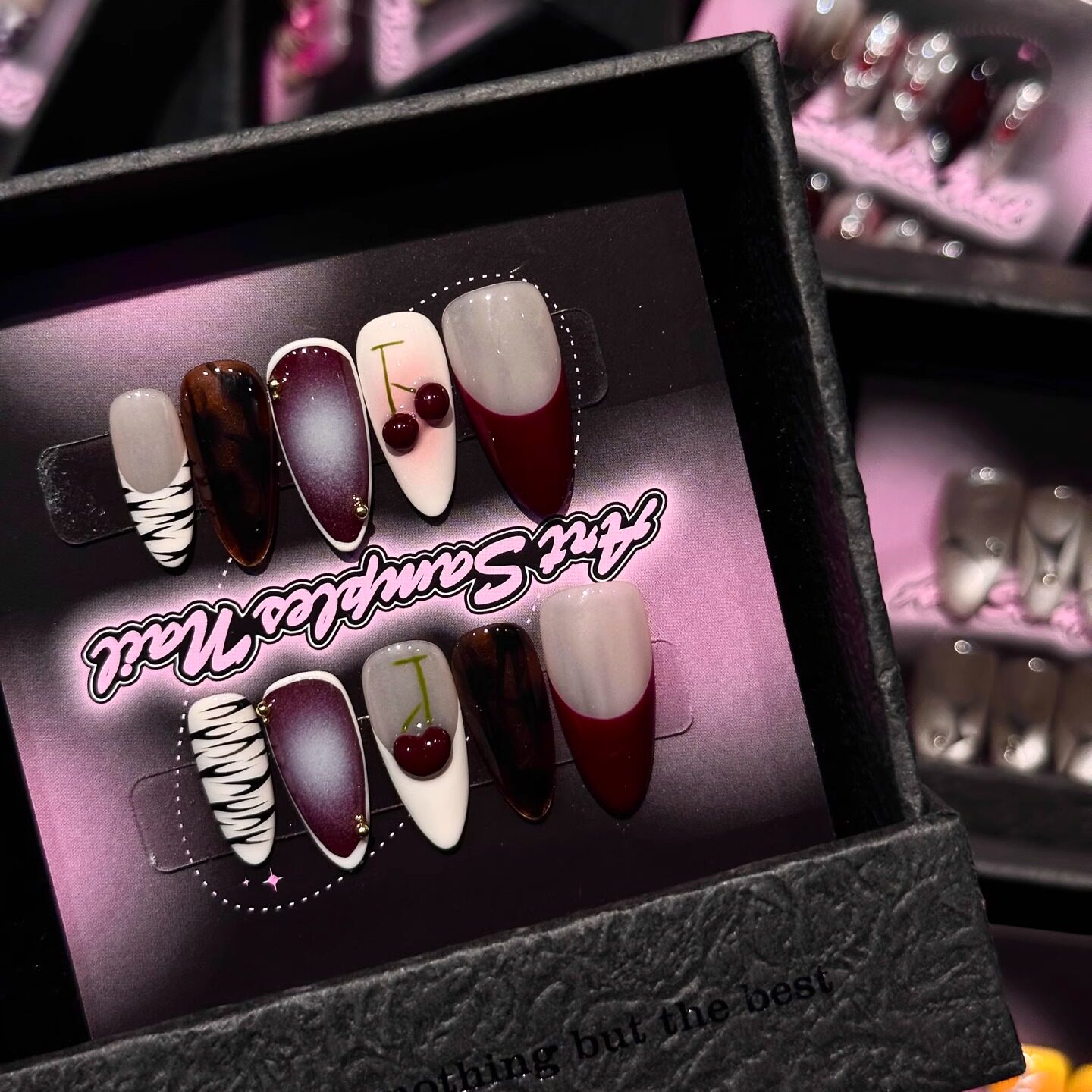 ANNI NAIL辣妹樱桃手工美甲穿戴甲片长杏仁小众精致法式手绘美甲