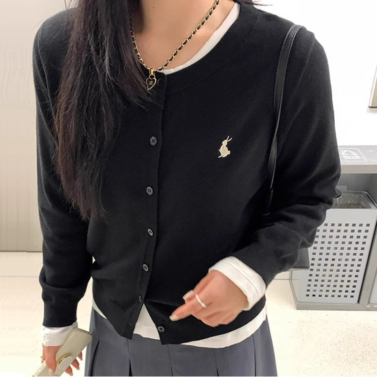 秋冬新款羊毛针织开衫女圆领外套