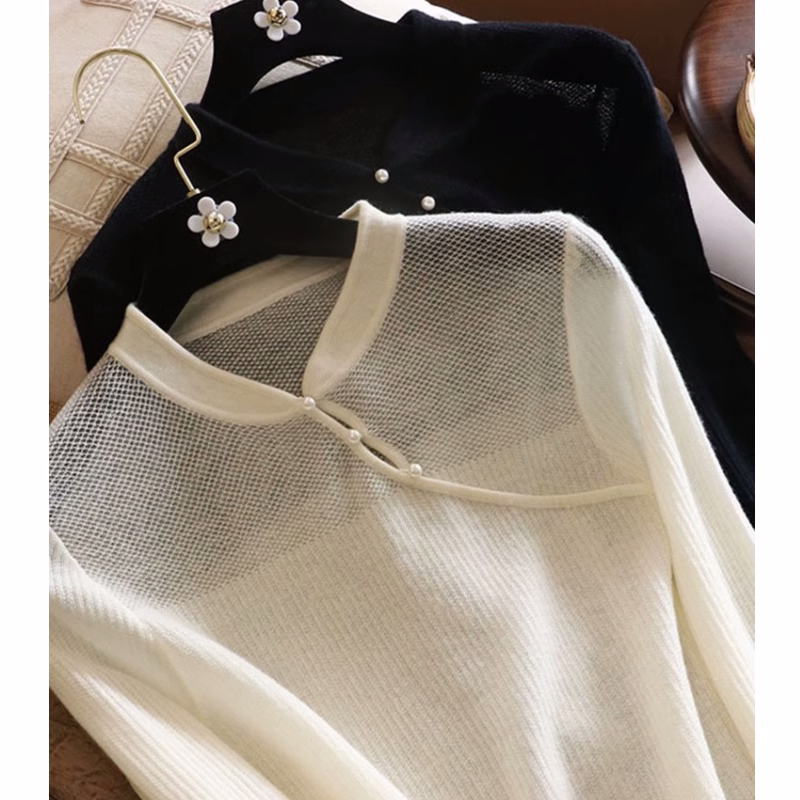 复古镂空旗袍领羊毛针织衫女