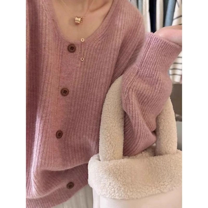 温柔粉色羊绒针织衫女软糯