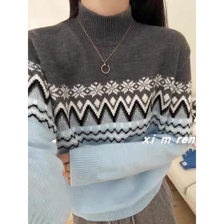 秋冬纯羊毛费尔岛风加厚毛衣女