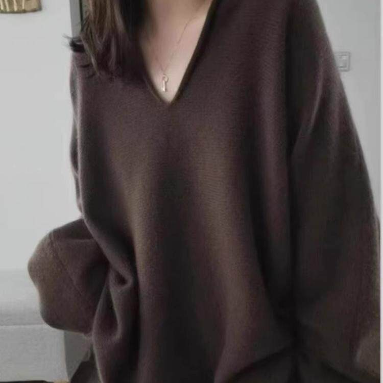 羊毛衫女美拉德V领中长毛衣