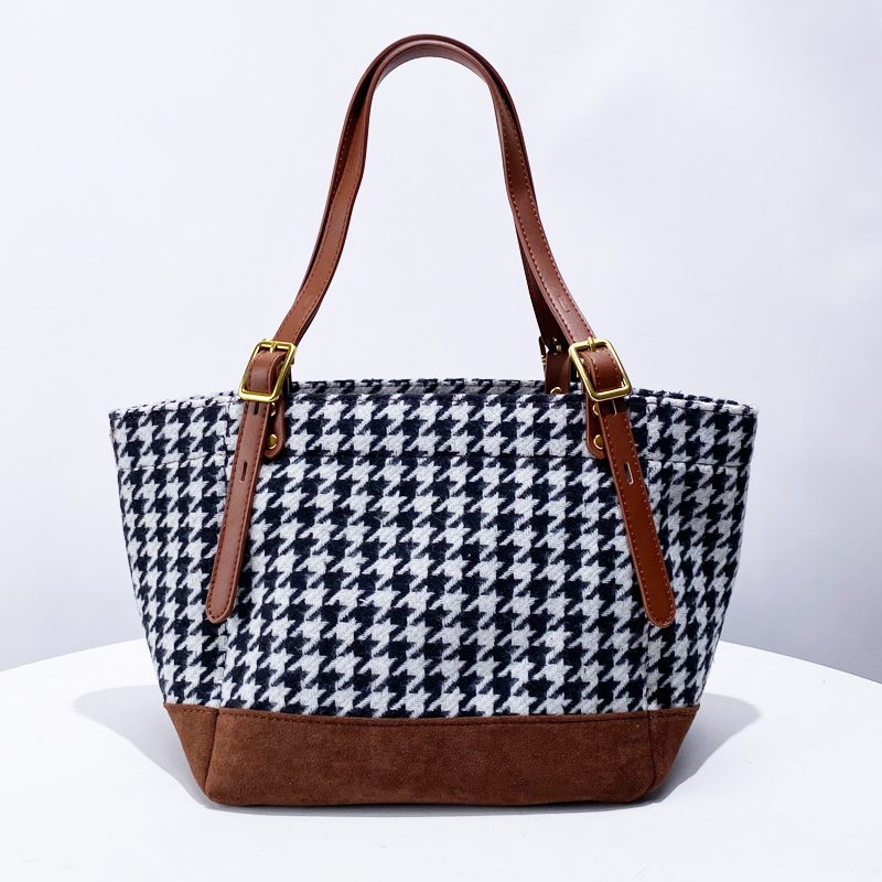 千鸟格托特子母包通勤单肩腋下包