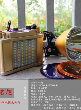 分体式头戴式强光铭旭头灯18锂电池40000LM进口灯珠可充电远射灯