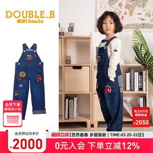 MIKIHOUSE儿童牛仔背带裤DOUBLE_B卡通印花秋款长裤休闲裤