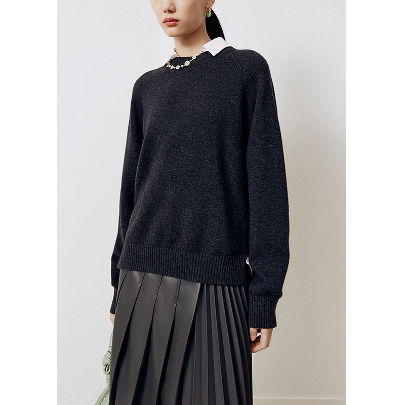 【FS定单】时尚百搭可拆卸领针梭相拼针织毛衣女2025冬季新款上衣