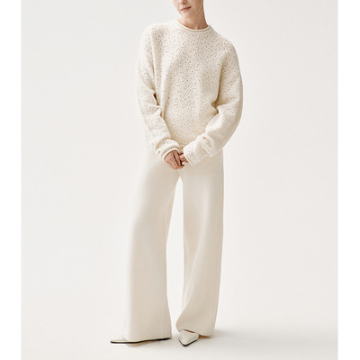 【鄂*定单】羊绒系列2025秋冬新品圆领翻花挑眼女套衫设计感上衣