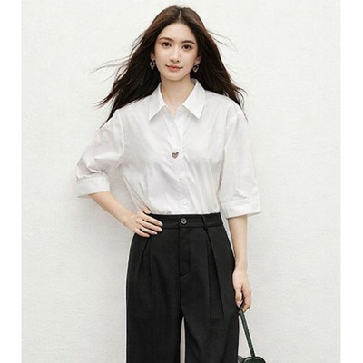【NG定单】法式气质五分袖白色衬衫女2026早春新款小个子百搭上衣