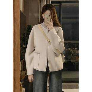 【LP定单】立领长袖羊毛山羊绒混彷毛呢外套女2025秋冬新款棒球服