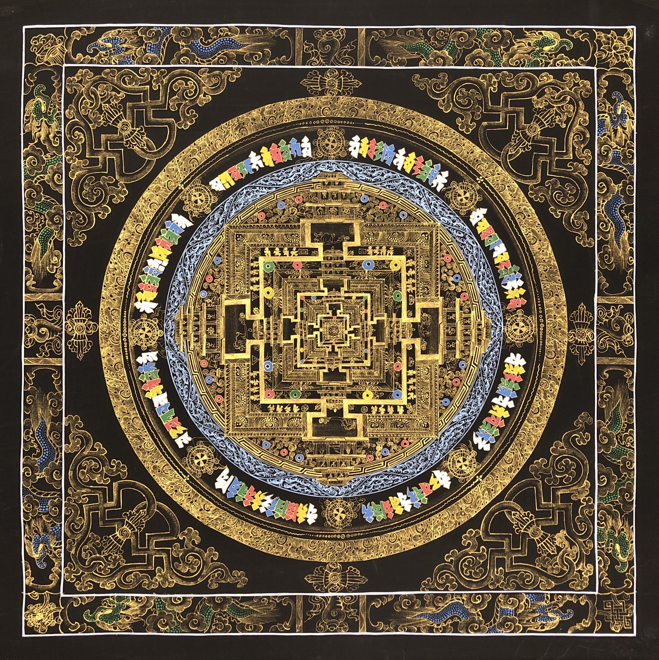 推荐唐卡纯手工画布50cm黑金时轮金刚坛城尼泊尔西藏玄关装饰挂画