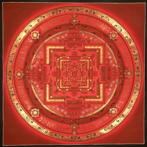 爆款唐卡纯手工画布一米大气红时轮金刚坛城尼泊尔西藏玄关装饰画