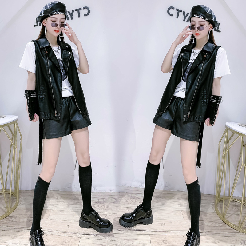 今年流行特惠美依缘春秋新款时尚显瘦皮u马甲宽松韩版西服领短款