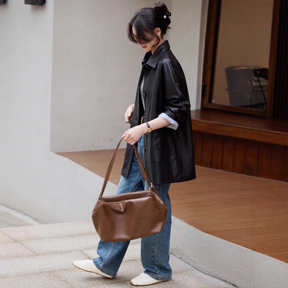 今年流行特惠海宁皮衣2025新款真皮植鞣绵羊皮风衣外套女士中长款