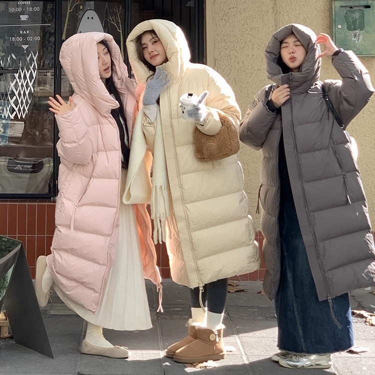 今年流行特惠网红贝贝2025冬季新款长款过膝连帽羽绒服女宽松大衣