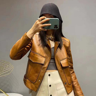 今年流行特惠海宁2026春装真皮皮衣女修身绵羊皮机车服单皮薄款小