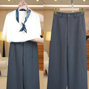 今年流行特惠灰色西装 女春秋高腰垂感高个子绵羊毛慵懒 阔腿裤