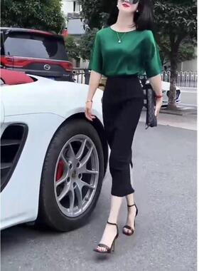 今年流行特惠23393大爱美依缘2025夏季新款绿色净版打底衫高腰半