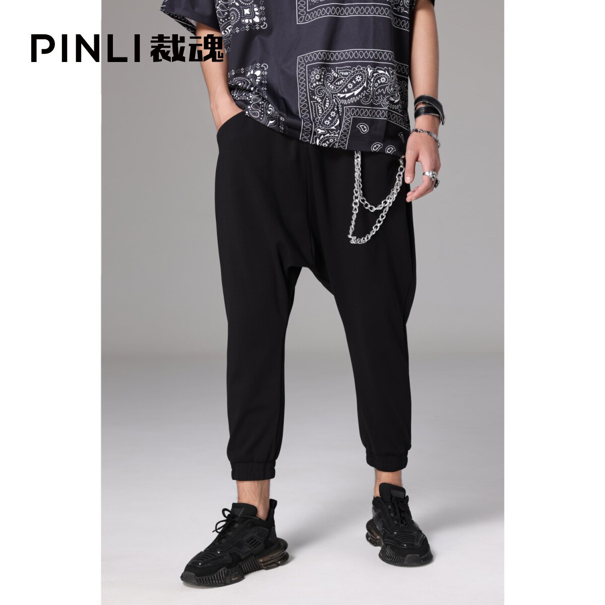 PINLI品立裁魂夏季新款男装吊档小脚休闲长裤青年微弹纯色