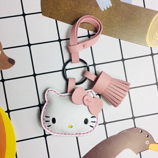 凯蒂猫真皮手工手缝hellokitty可爱呆萌汽车钥匙扣少女心包包挂件