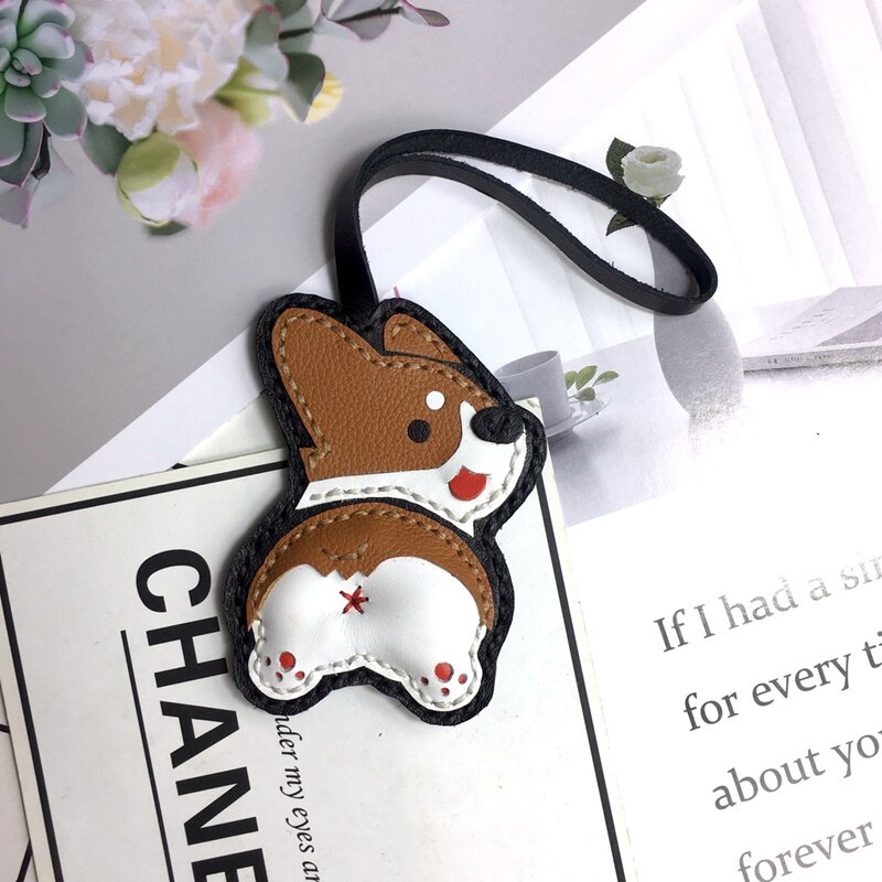 纯手工牛皮柯基犬包包挂件汽车钥匙扣挂饰生肖狗时尚轻奢配饰礼品