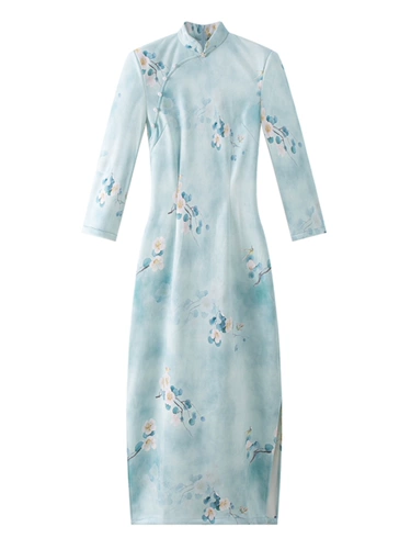 Замшевая Cheongsam осень и зима улучшенная версия Girl Daily Temprament Elegant Printing Young National Style Linder Midgen