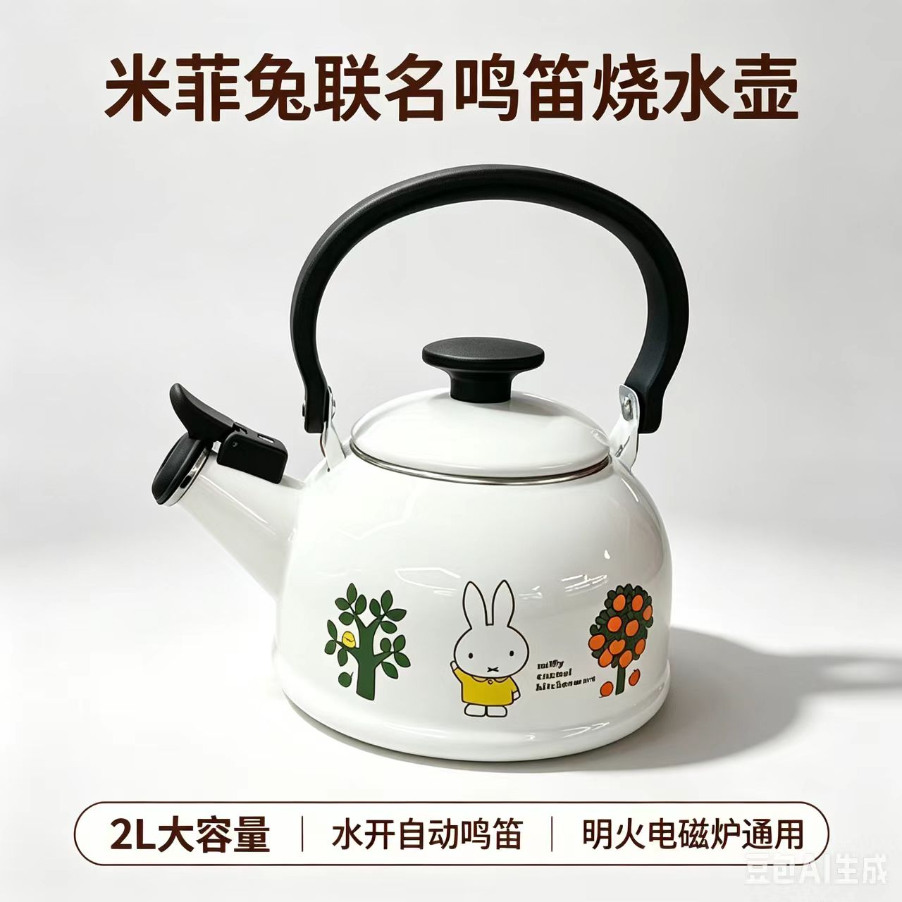 日式FUJIHORO富士珐琅 &times; Miffy米菲兔联名鸣笛搪瓷烧水壶