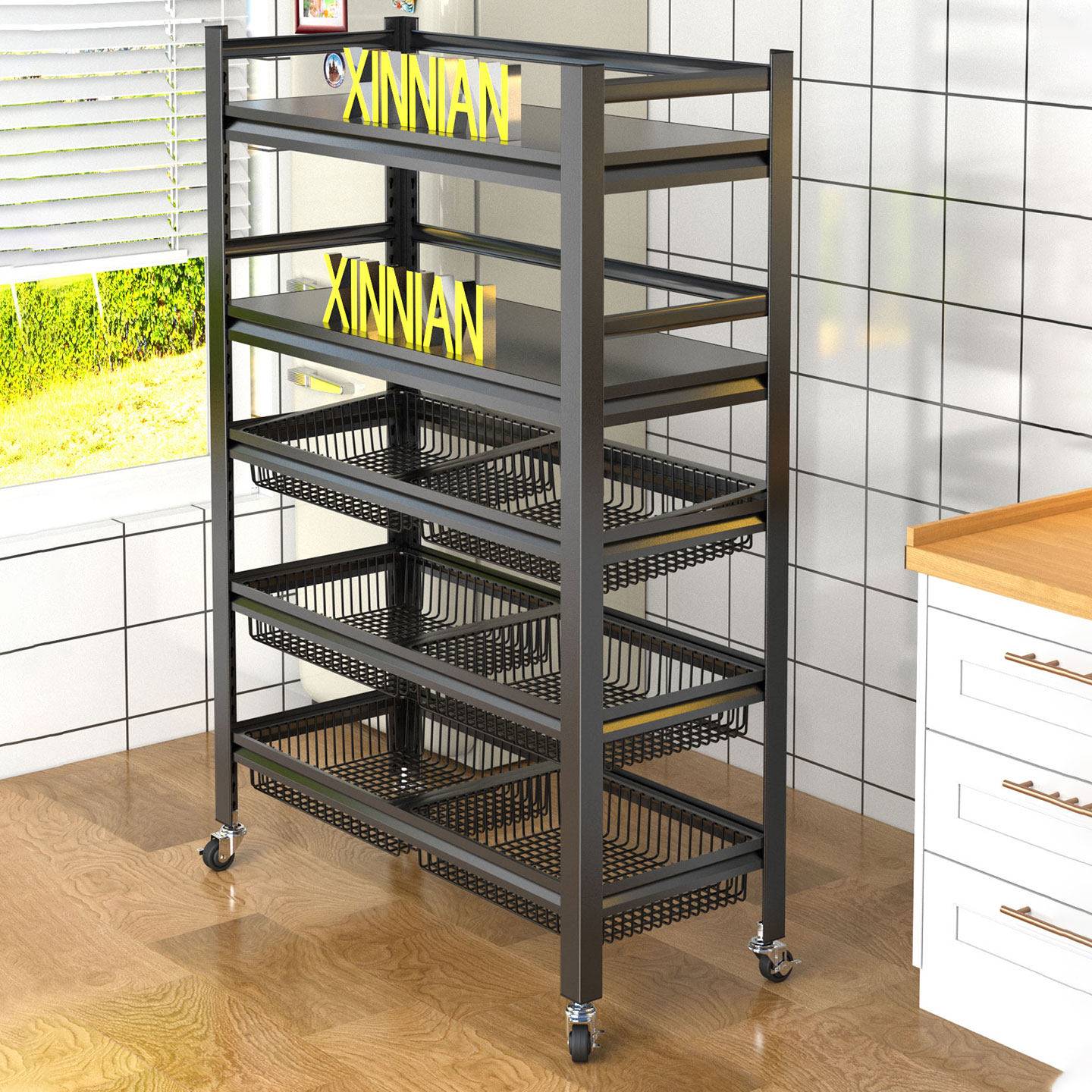 德国厨房多功能家用置物架落地可移动多层果蔬菜篮收纳架储物架子