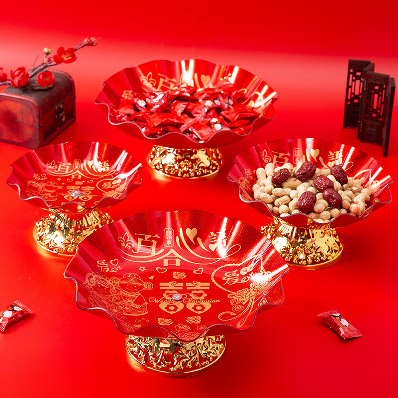 亚克力结婚果盘红色喜庆水果盘
