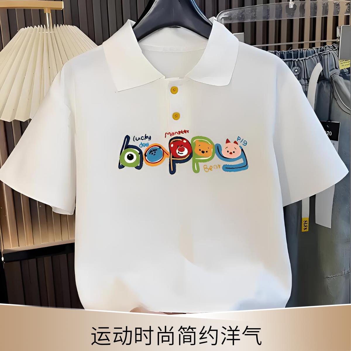 运动风男童POLO衫短袖新款儿童宝宝洋气时尚简约透气纯棉t恤上衣