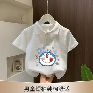 卡通叮当猫印花上衣童装 男童短袖 夏季 t恤纯棉男孩薄款 吸汗polo衫