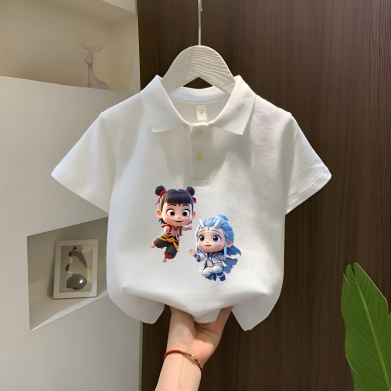 2025年新款短袖夏季洋气纯棉男童女童衣服薄款POLO衫t恤宝宝哪吒