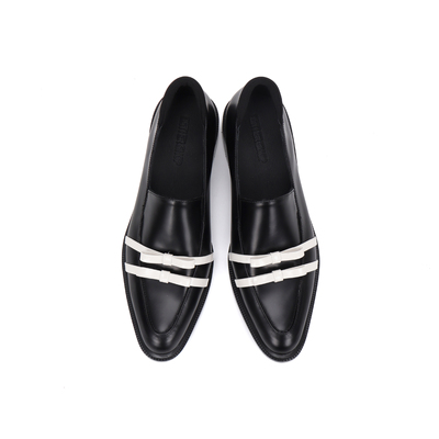 Asthershop原创小圆头乐福鞋白色蝴蝶小皮鞋 芭蕾风粗跟女鞋黑色