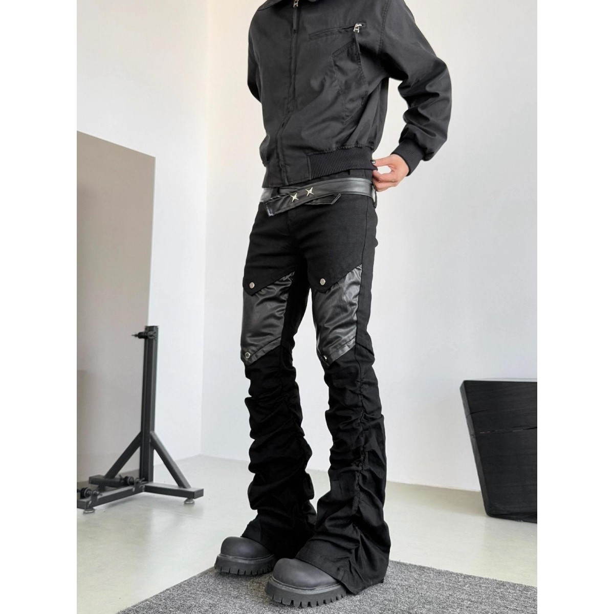 潮牌多口袋工装微喇叭休闲裤秋季拖地裤195高个子加长男裤子120CM