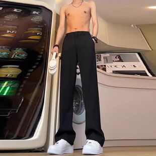 黑色直筒牛仔裤男款夏季薄款加长款ootd美式裤子高腰显瘦微喇男裤