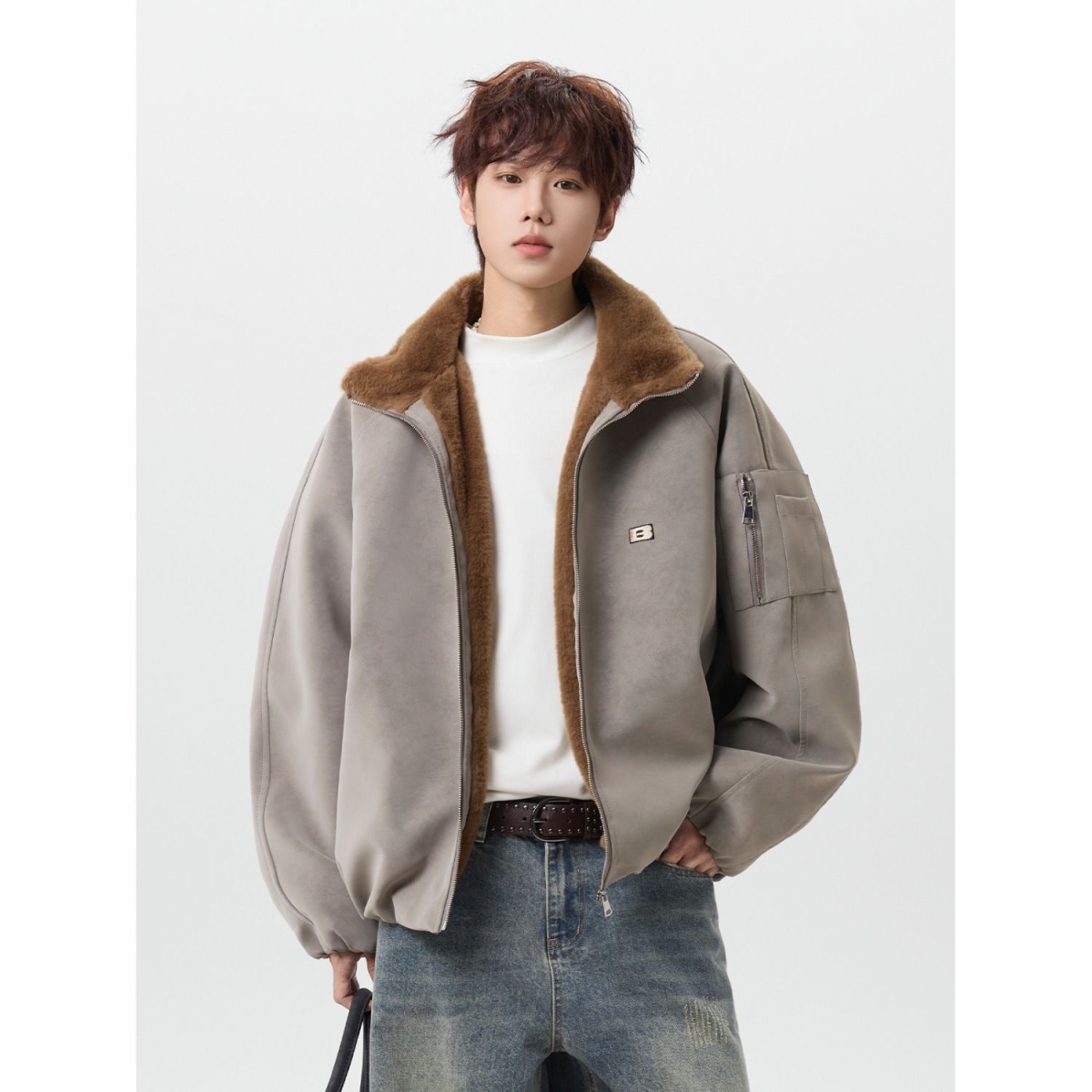 美式pu皮加绒翻领棉服外套男冬季加厚机车棉衣潮牌高级感保暖棉袄