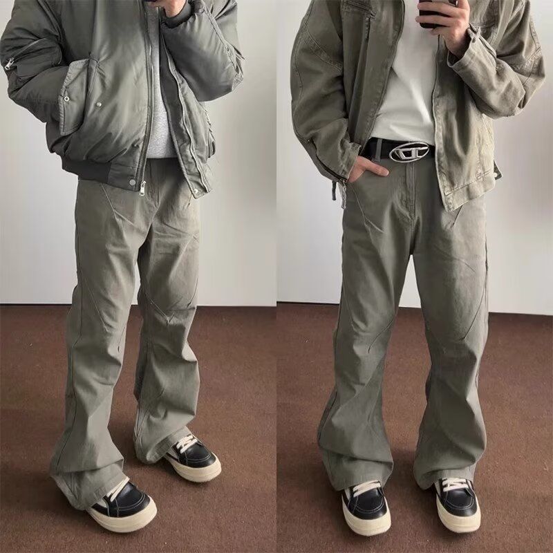 美式复古高街vibe风微喇牛仔裤男款秋季潮牌宽松直筒阔腿休闲长裤