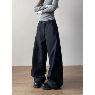 美式黑色西装裤男女款春夏季宽松直筒松弛感西裤阔腿裤休闲长裤子