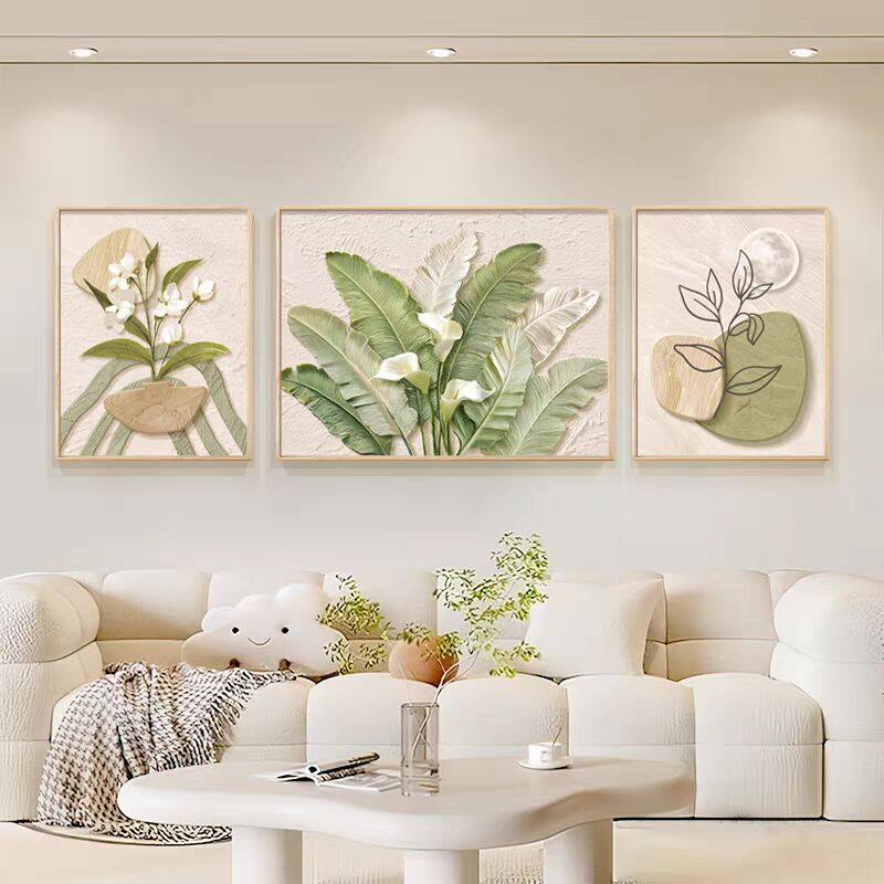 奶油风客厅装饰画抽象艺术壁画轻奢高级感沙发背景墙挂画立体浮雕