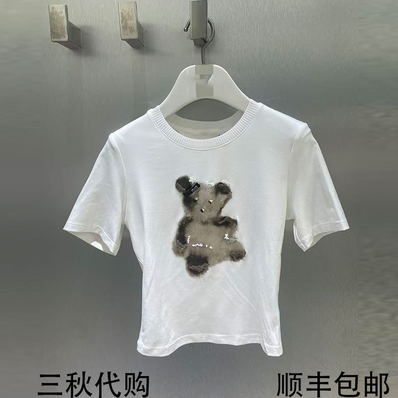 REVANYAYA芮范雅2026秋季新款小熊印花修身短款T恤上衣R71001181