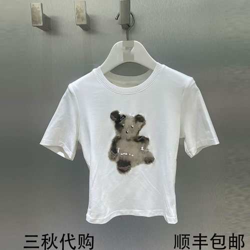 REVANYAYA芮范雅2026秋季新款小熊印花修身短款T恤上衣R71001181