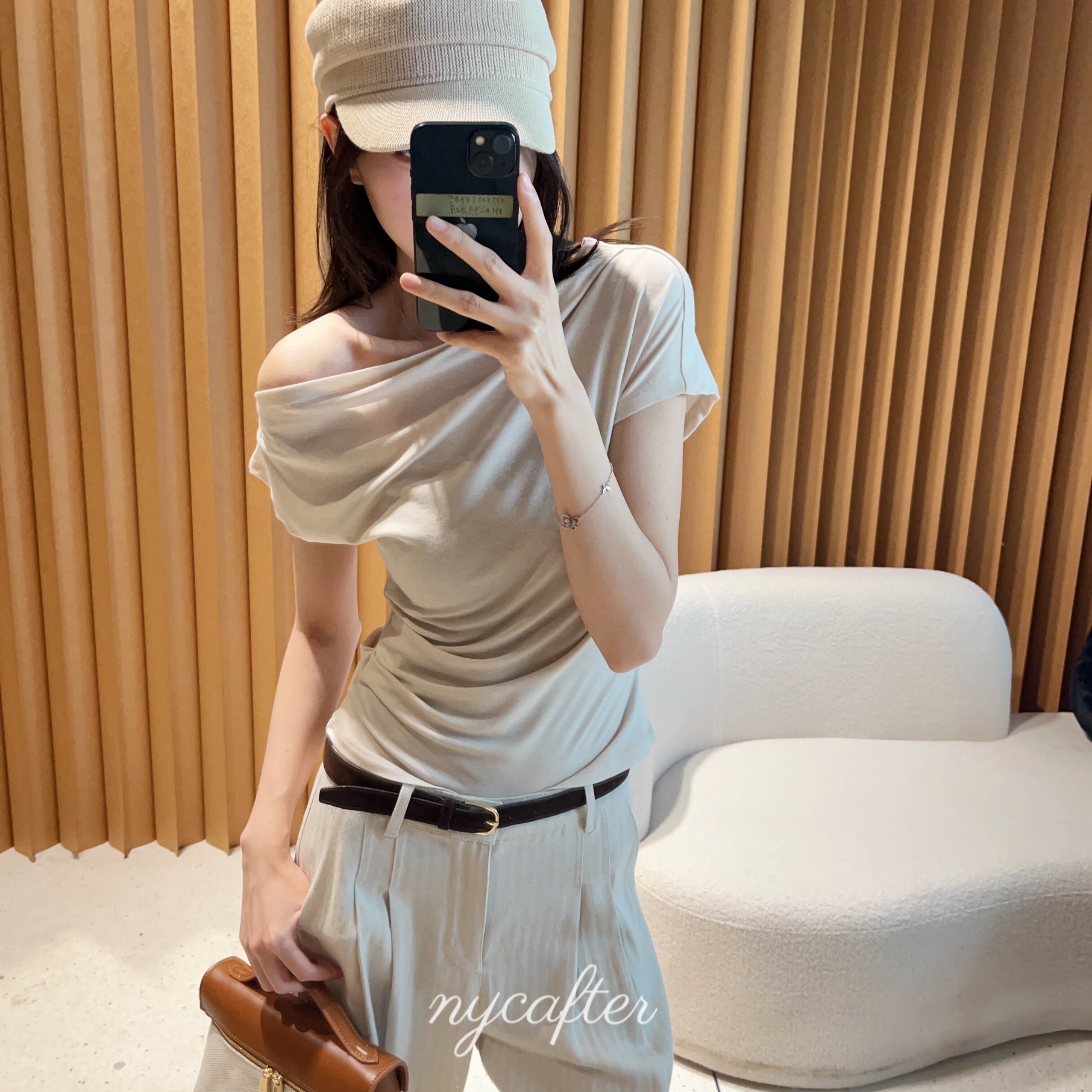 【念念】nycafter斜肩荡领短袖马春 260462