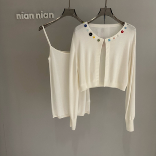 吊带针织开衫 2025含羊毛缤纷彩扣两件套开衫 吊带套yy1926 念念