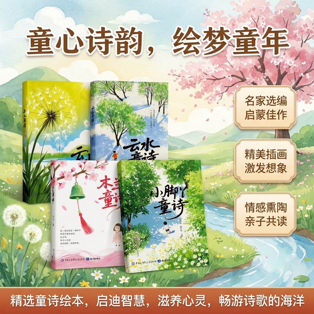 云水童诗插画版儿童绘本硬壳精装木兰童诗小脚丫童诗全4册小学生课外阅读书籍亲子阅读写给孩子们的诗画集大自然童诗老师推荐读物