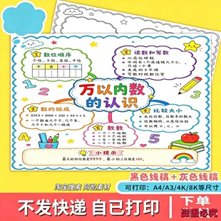 万以内数的认识思维导图手抄报模板数学二年级下册第三单元h534