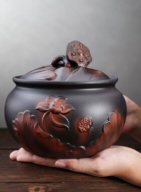 云南紫陶莲花爱莲说茶叶罐密封罐