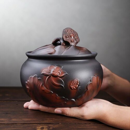 云南紫陶莲花爱莲说茶叶罐密封罐
